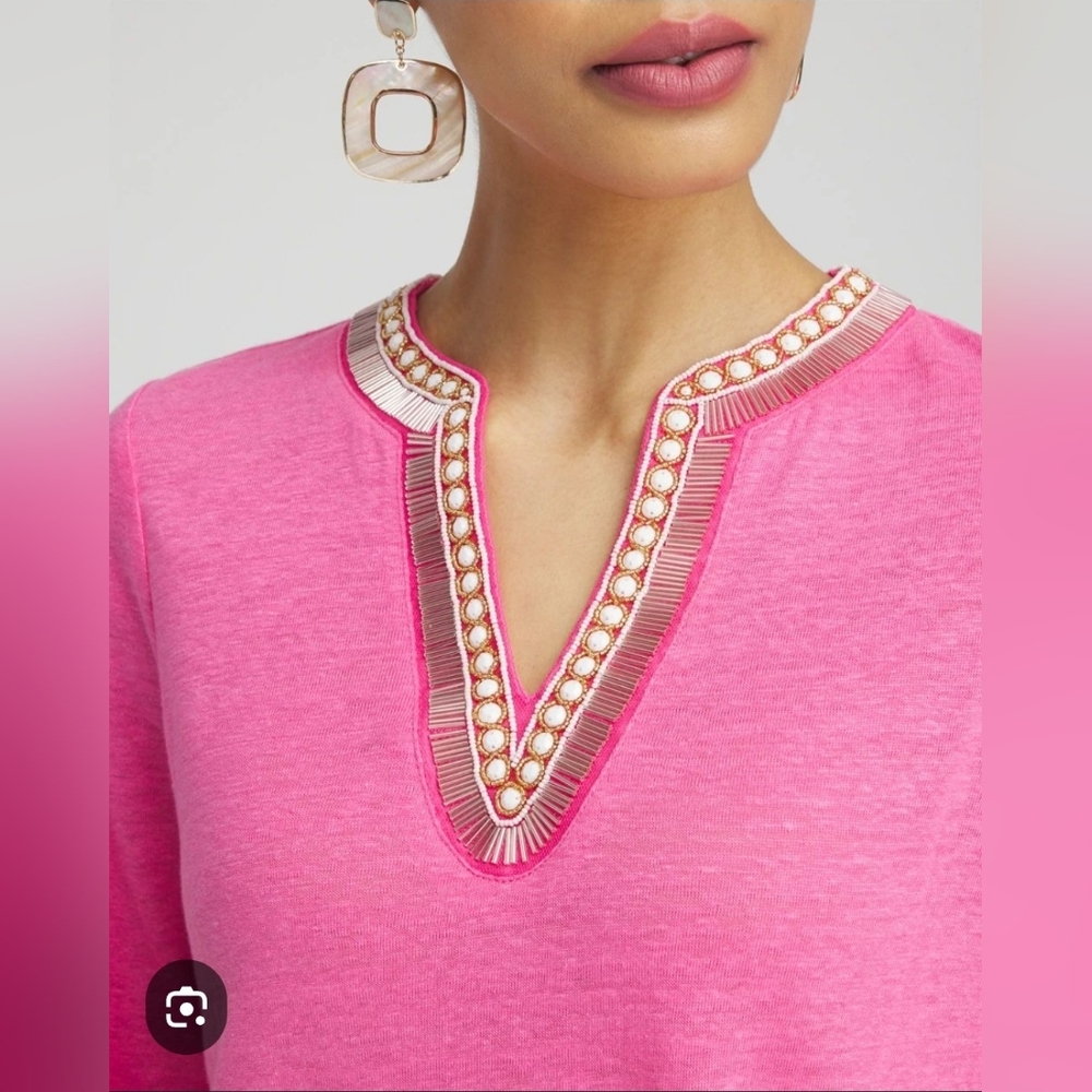 CHICO'S Linen Embellished Pink Tunic Size 3‎ (XL)  #834